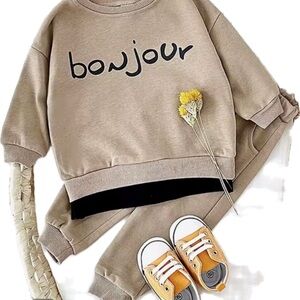 New Bonjour Tan Sweatshirt and Pants Set 9-12 months